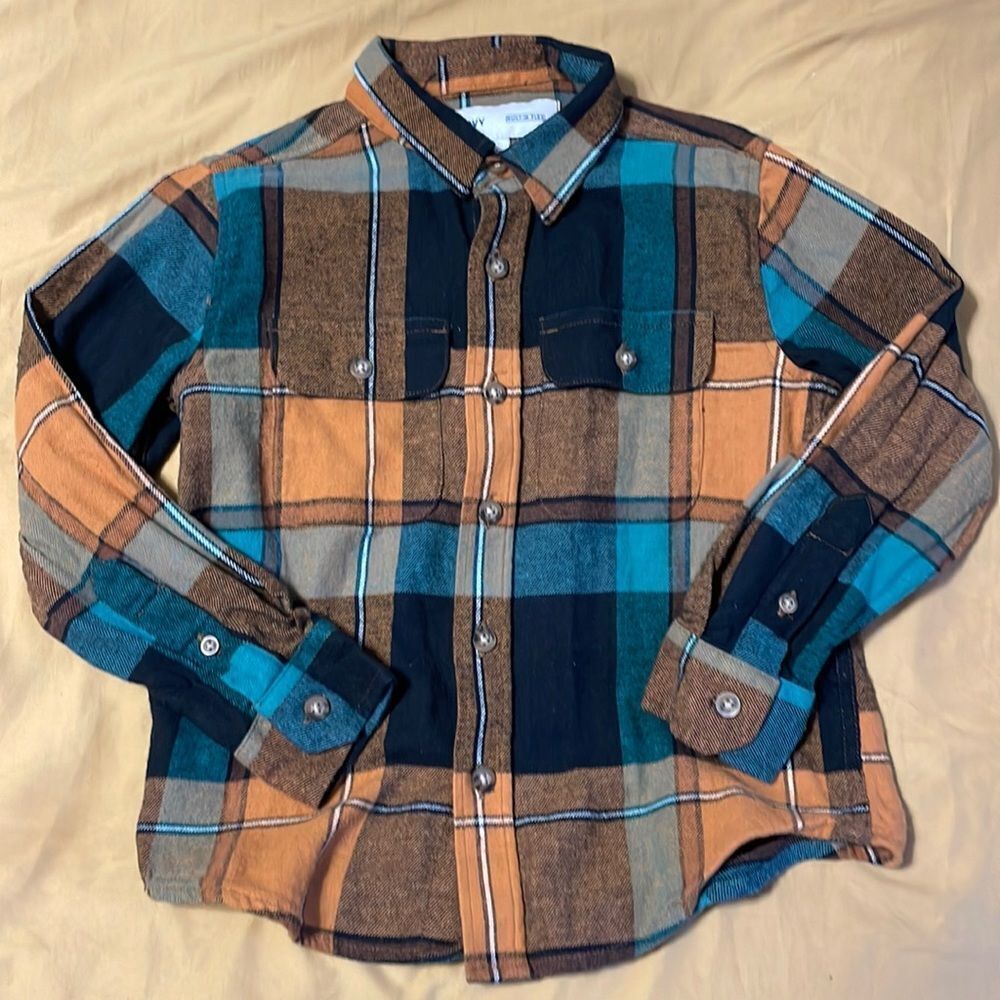 💙EUC Old Navy Plaid flannel utility pocket button down shirt size 5🧡